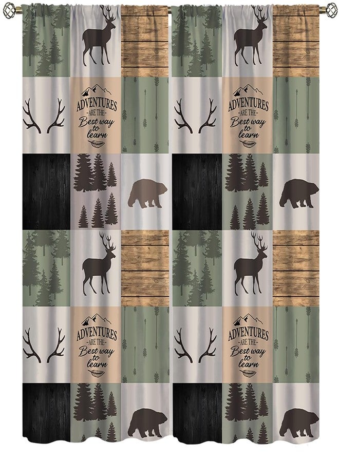 YCness Bear Deer Curtains for Living Room, Rustic Cabin Retro Window Treatments for Bedroom, Wildlife Woodland Animal Elk Moose Lodge Buffalo Plaid Drapes 2 Panel Sets,42x45 Inch - Image 1